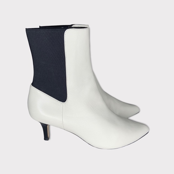 Joie White and Black Leather Slip On Pointed Toe Kitten Heel Ankle Booties 37.5 - Picture 2 of 11